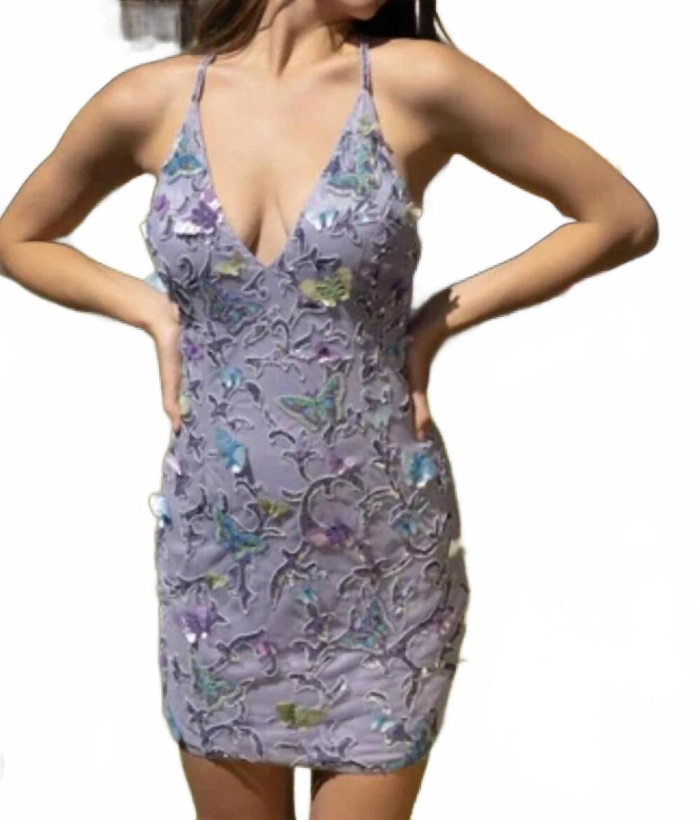 NEW PRIMAVERA v-neck mini dress in neon lilac